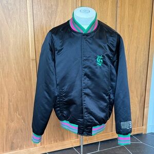 Ksubi Black Bomber Jacket with Green and Pink Accents